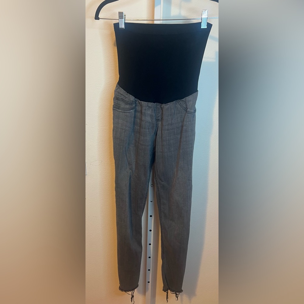 Indigo Blue Grey Denim Raw Hem Maternity jeans Large